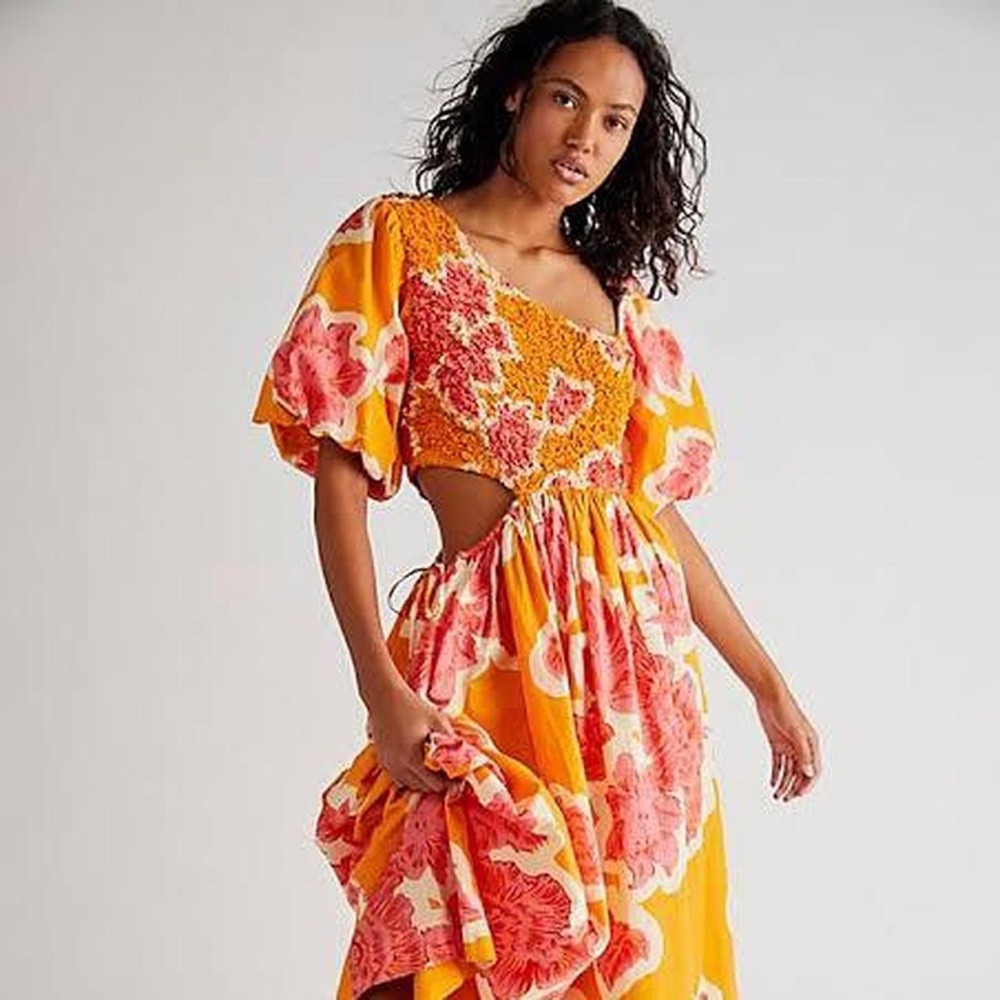 Free People Yellow and Orange Ruffled Sundress